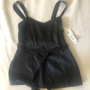 NWT DKNYC ladies black silky tank with ribbon straps & belt